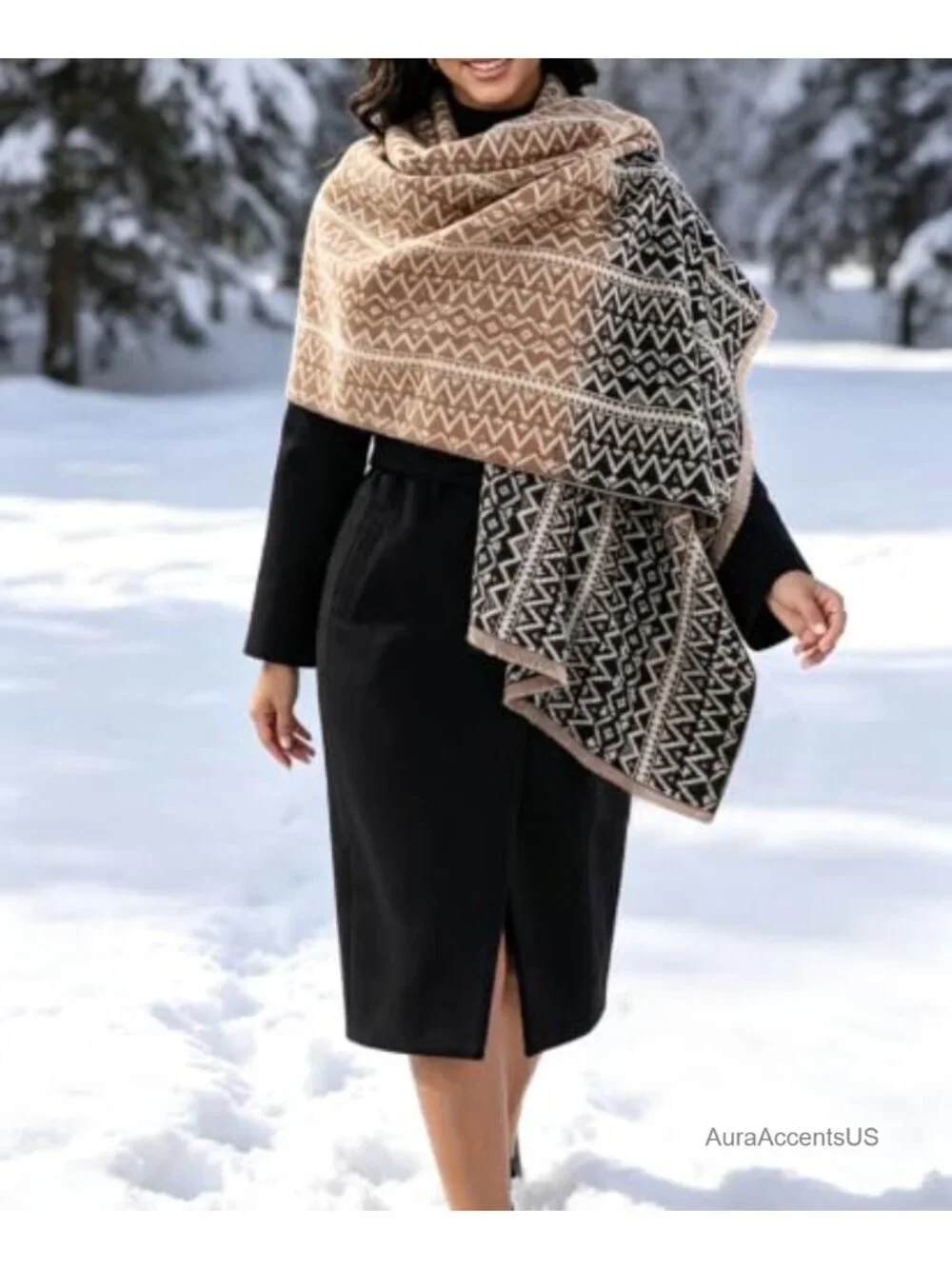 FairyCity Women's Soft Shawl Wrap Winter Blanket Long Scarf Geometric Pattern
